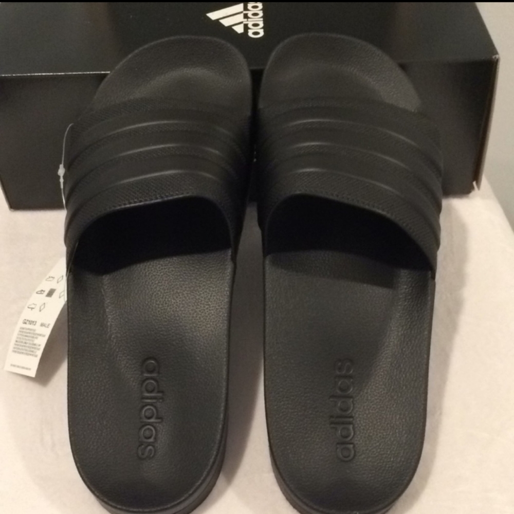 🆕Adidas | Adilette Shower Unisex Slip on Sandals Black Mens Size 13 Women's 14
